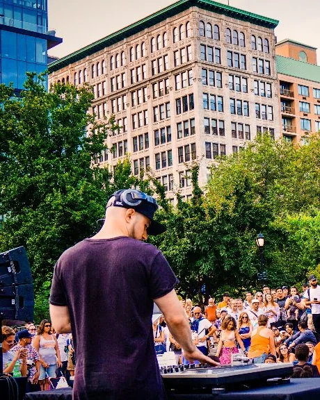 B.MILLS performing for the Citi Summer in the Square brand activation in Union Square, New York City